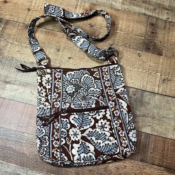 Vera Bradley | Brown Blue Retired Slate Blooms Pattern Crossbody Purse - Picture 4 of 6